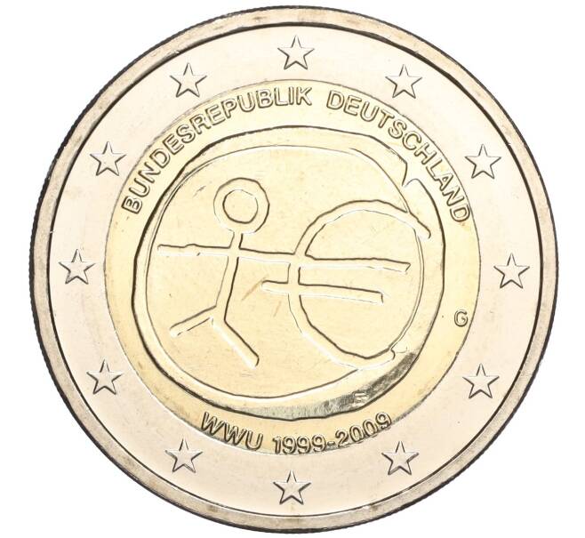 Монета 2 евро 2009 года G Германия «10 лет монетарной политики ЕС (EMU) и введения евро» (Артикул M2-71062)