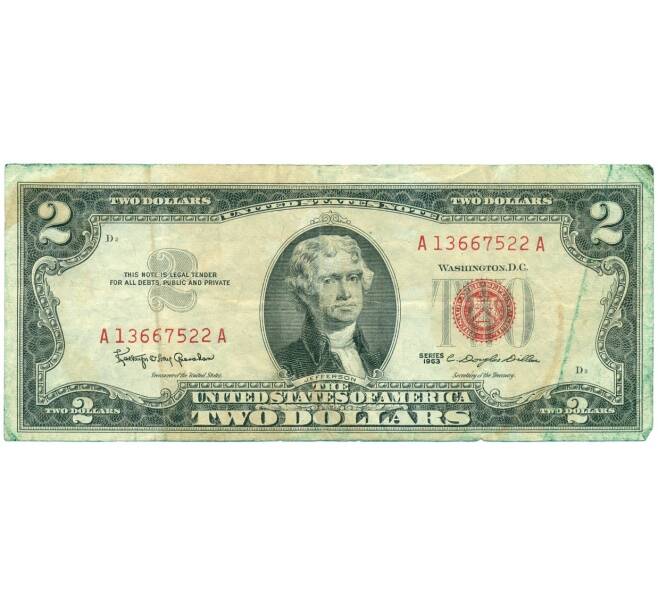 Банкнота 2 доллара 1963 года США (Артикул T11-02153)