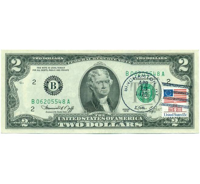 Банкнота 2 доллара 1976 года США «200 лет Независимости США» (Спецгашение) (Артикул: T11-02191) — Фото №1