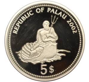 5 долларов 2002 года Палау «Защита морской жизни —Синегрудый хирург» — Фото №2