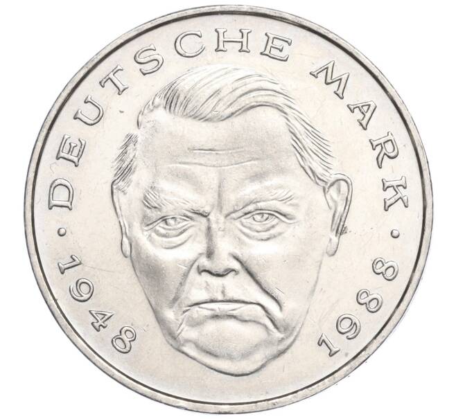 Монета 2 марки 1989 года D Западная Германия (ФРГ) «Людвиг Эрхард» (Артикул K11-113086)