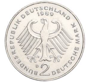 2 марки 1989 года D Западная Германия (ФРГ) «Людвиг Эрхард»