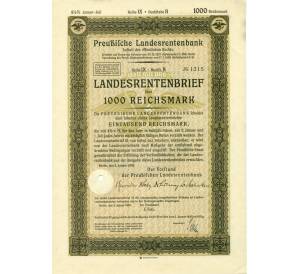 4 1/2% облигация на 1000 рейхсмарок 1935 года Германия (Прусский государственный пенсионный банк)