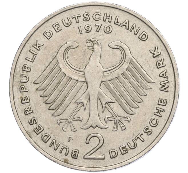 Монета 2 марки 1970 года F Западная Германия (ФРГ) «Теодор Хойс» (Артикул K11-114878)