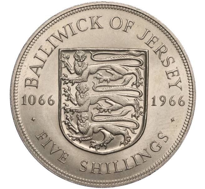 Монета 5 шиллингов 1966 года Джерси «900 лет битве при Гастингсе» (Артикул K27-84982)