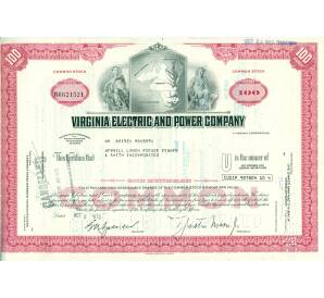 Акция на 100 долей «Virginia electric and power company» 1973 года