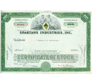 Акция на 100 долей «Spartans Indusries Inc» 1968 года