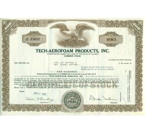 Акция на 100 долей «Tech-Aerofoam Products Inc» 1970 года