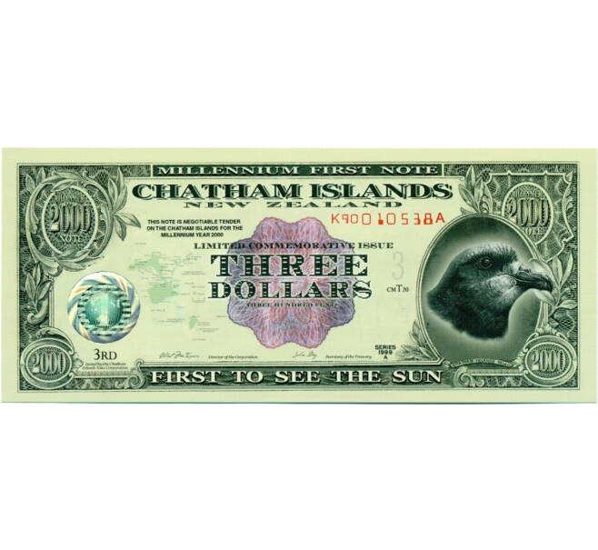 Банкнота 3 доллара 2000 года Острова Чатем (Новая Зеландия) (Артикул K11-117047)