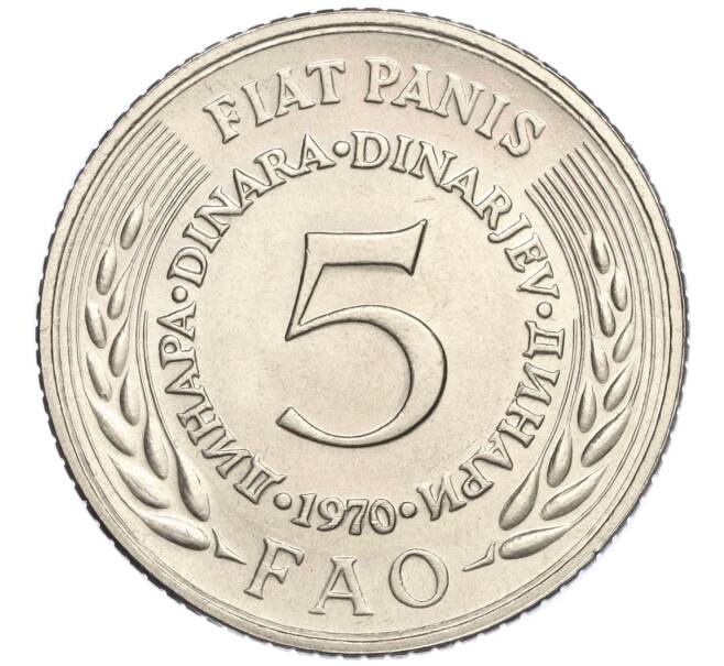 Монета 5 динаров 1970 года Югославия «Продовольственная программа — ФАО» (Артикул K11-118443)