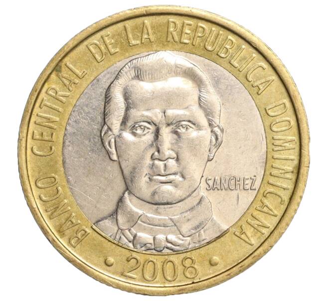 Монета 5 песо 2008 года Доминиканская республика «50 лет Центробанку» (Артикул K11-118680)