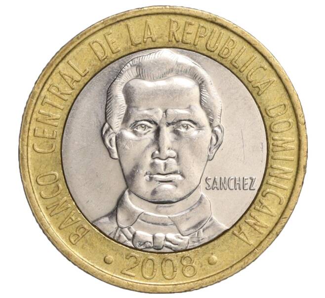 Монета 5 песо 2008 года Доминиканская республика «50 лет Центробанку» (Артикул K11-118681)