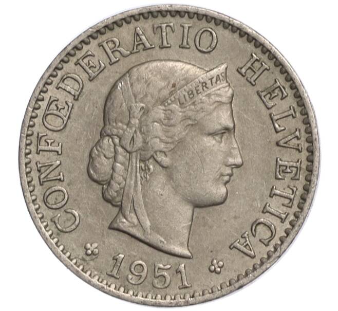 Монета 5 раппенов 1951 года Швейцария (Артикул: K11-118932) — Фото №1