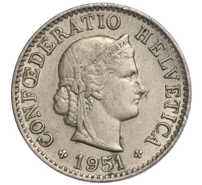 Монета 5 раппенов 1951 года Швейцария (Артикул: K11-118940) — Фото №1