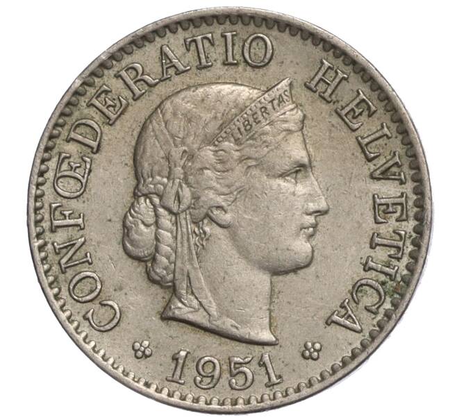 Монета 5 раппенов 1951 года Швейцария (Артикул: K11-118942) — Фото №1
