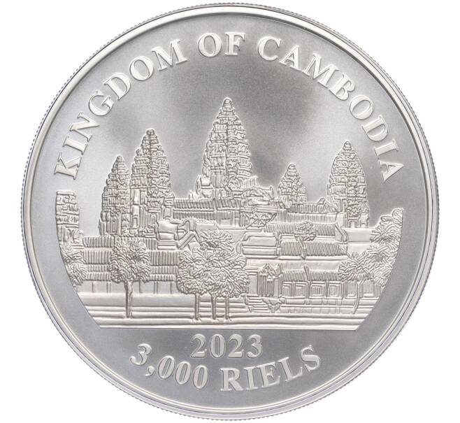 Монета 3000 риелей 2023 года Камбоджа «Азиатский слон» (Цветное покрытие) (Артикул M2-72048)