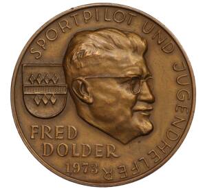 Медалевидный жетон «Фрэд Долдер — швейцарский воздухоплаватель» 1973 года Австрия