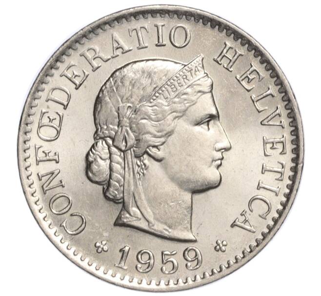 Монета 5 раппенов 1959 года Швейцария (Артикул: K11-119379) — Фото №1