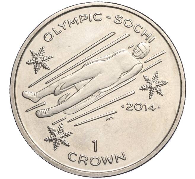 Монета 1 крона 2014 года Остров Мэн «XXII зимние Олимпийские Игры в Сочи 2014 года — Санный спорт» (Артикул K27-85066)