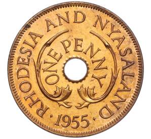 1 пенни 1955 года Родезия и Ньясаленд