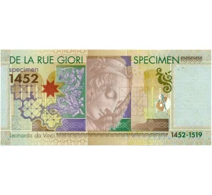 Тестовая (рекламная) банкнота 2000 года компании De La Rue (Великобритания) «Леонадро Да Винчи» (ОБРАЗЕЦ)