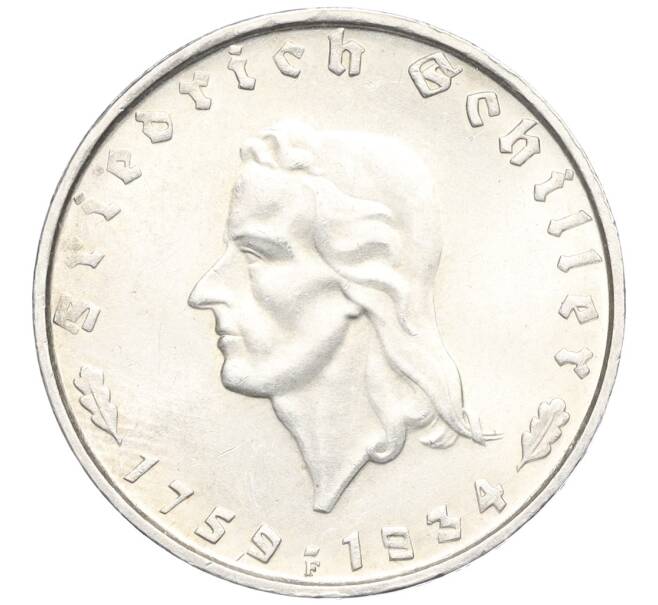 Монета 2 рейхсмарки 1934 года F Германия «175 лет со дня рождения Фридриха Шиллера» (Артикул M2-72177)