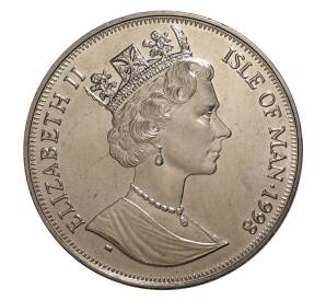 1 крона 1998 года Остров Мэн «125 лет паровой железной дороге — пассажиры в вагоне» — Фото №2