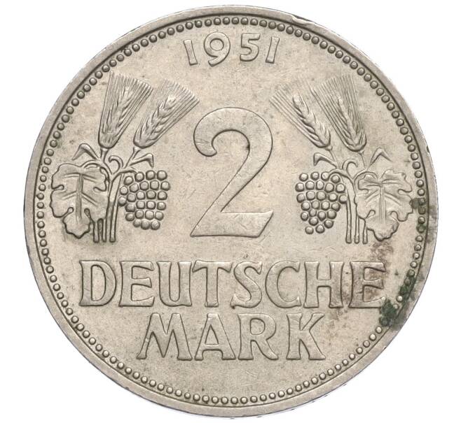 Монета 2 марки 1951 года F Западная Германия (ФРГ) (Артикул K11-122202)