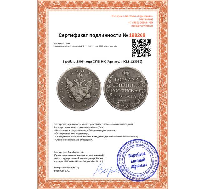 Монета 1 рубль 1809 года СПБ МК (Артикул K11-123982)
