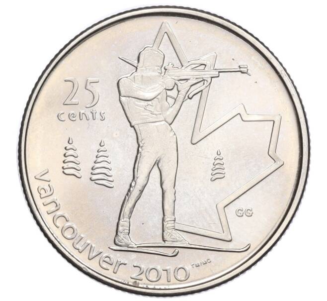 Монета 25 центов 2007 года Канада «XXI зимние Олимпийские Игры в Ванкувере 2010 — Биатлон» (Артикул K11-124834)