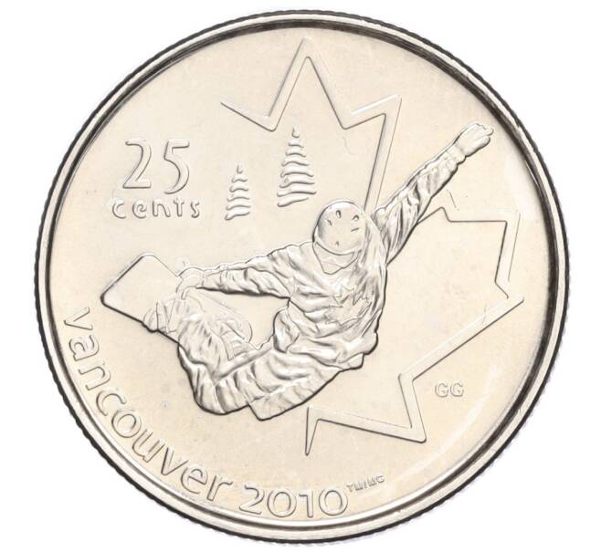 Монета 25 центов 2008 года Канада «XXI зимние Олимпийские Игры в Ванкувере 2010 — Сноуборд» (Артикул K11-124836)