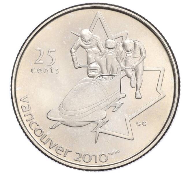 Монета 25 центов 2008 года Канада «XXI зимние Олимпийские Игры в Ванкувере 2010 — Бобслей» (Артикул K11-124839)