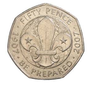 50 пенсов 2007 года Великобритания «100 лет со дня основания Скаутского движения» — Фото №1