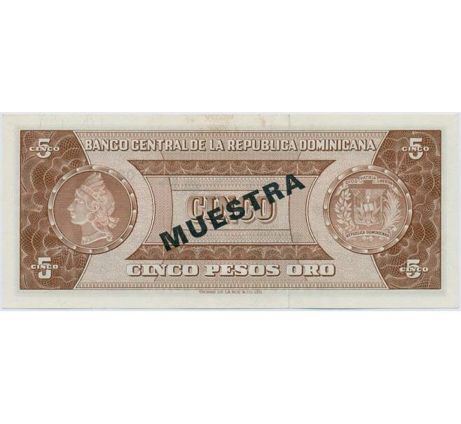 Банкнота 5 песо 1964-1974 года Доминиканская республика (Образец) (Артикул: K11-124924) — Фото №2