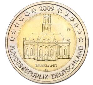 2 евро 2009 года D Германия «Федеральные земли Германии —Церковь Людвига в Саарбрюккен Саар»