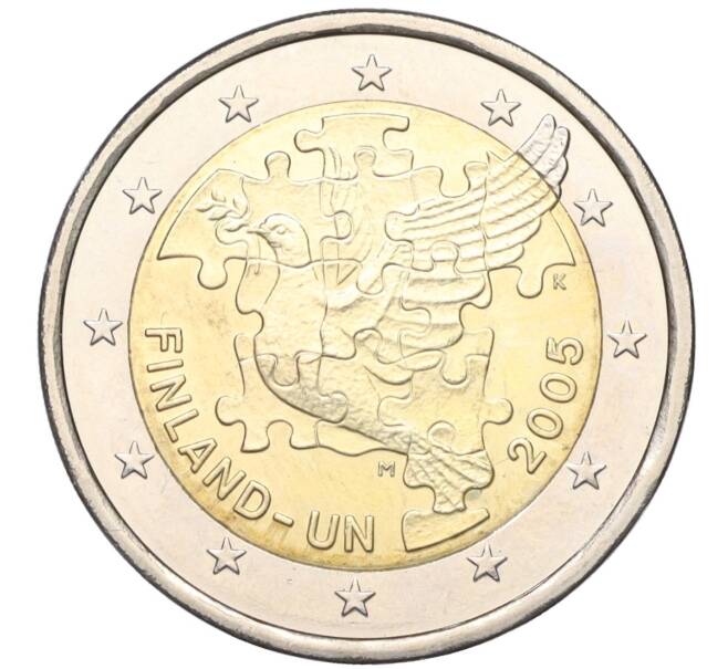 Монета 2 евро 2005 года Финляндия «60 лет ООН и 50 лет членству Финляндии в ООН» (Артикул T11-05076)
