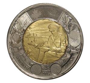 2 доллара 2015 года Канада — 100 лет стихотворению «На полях Фландрии»