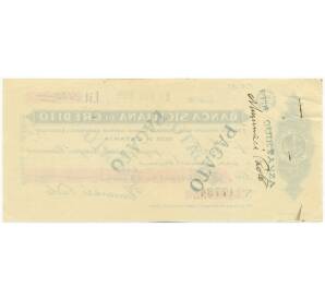 Банковский чек 1600 лир 1929 года Италия Banca Siciliana di Credito