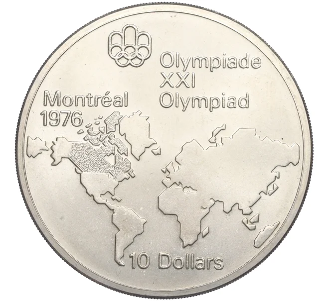 Монета 10 долларов 1973 года Канада «XXI летние Олимпийские Игры 1976 в Монреале — Карта мира» (Артикул K12-02868)