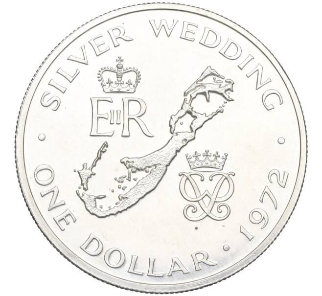 Монета 1 доллар 1972 года Бермудские острова «Королевская серебряная свадьба» (Артикул K12-02873)