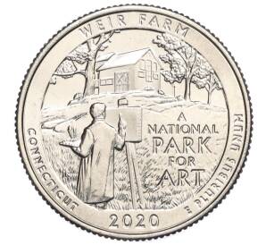 1/4 доллара (25 центов) 2020 года D США «Национальные парки — №52 Ферма Дж. А. Вейра в Коннектикуте»