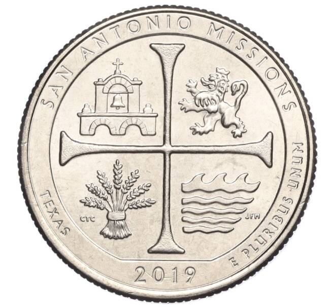 Монета 1/4 доллара (25 центов) 2019 года P США «Национальные парки — №49 Национальный Исторический Парк Миссии Сан-Антонио» (Артикул K12-03749)