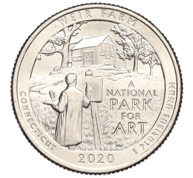 Монета 1/4 доллара (25 центов) 2020 года P США «Национальные парки — №52 Ферма Дж. А. Вейра в Коннектикуте» (Артикул K12-03752)