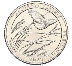 1/4 доллара (25 центов) 2020 года S США «Национальные парки — №55 Национальный заповедник Таллграсс Прейри»