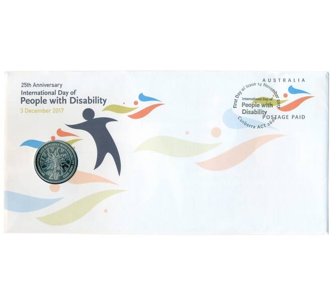 Монета 20 центов 2017 года Австралия «25 лет международному дню людей с ограниченными возможностями» (в конверте с печатью) (Артикул M2-73646)