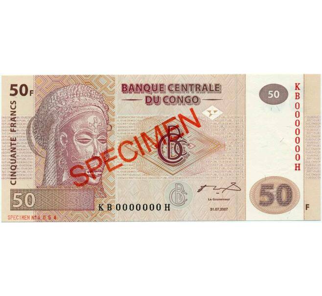 Банкнота 50 франков 2007 года Конго (ДРК) (Образец) (Артикул K12-05741)