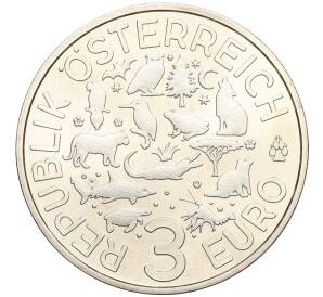 3 евро 2016 года Австрия «Животные со всего мира — Летучая мышь» — Фото №2