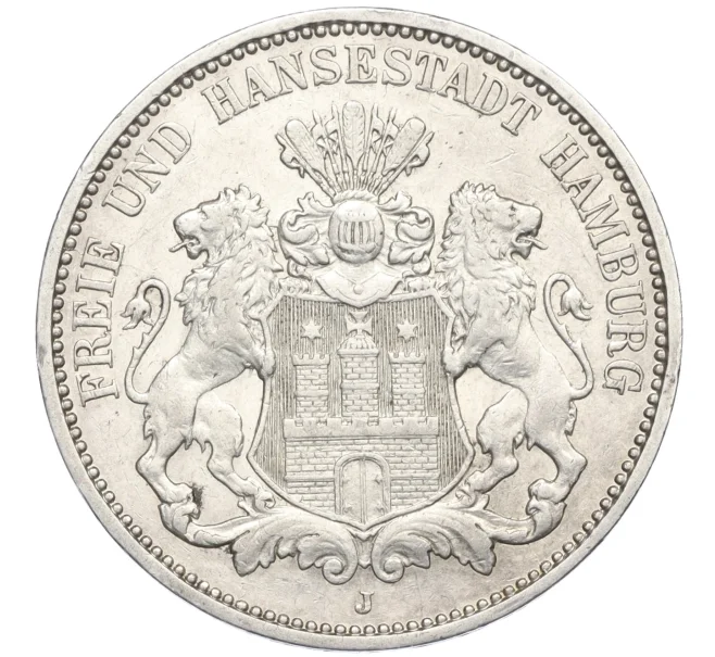 Монета 3 марки 1909 года Германия (Гамбург) (Артикул M2-73866)