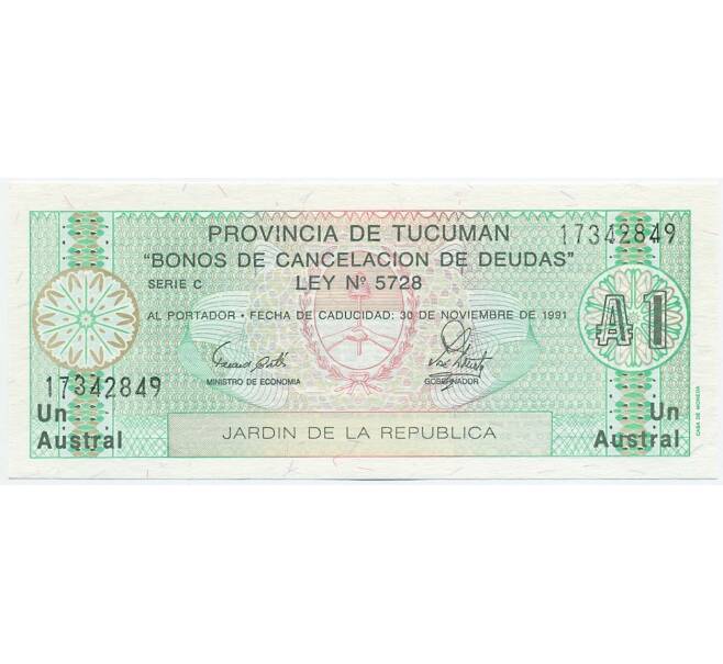 Банкнота 1 аустраль 1991 года Аргентина — провинция Тукуман (Артикул K12-07688)