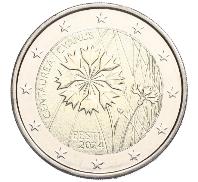 Монета 2 евро 2024 года Эстония «Василек — национальный цветок Эстонии» (Артикул M2-73904)